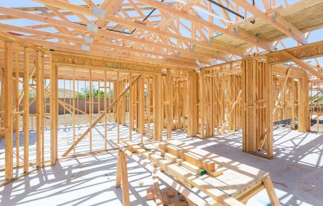 Wood Home Framing Abstract At Construction Site.